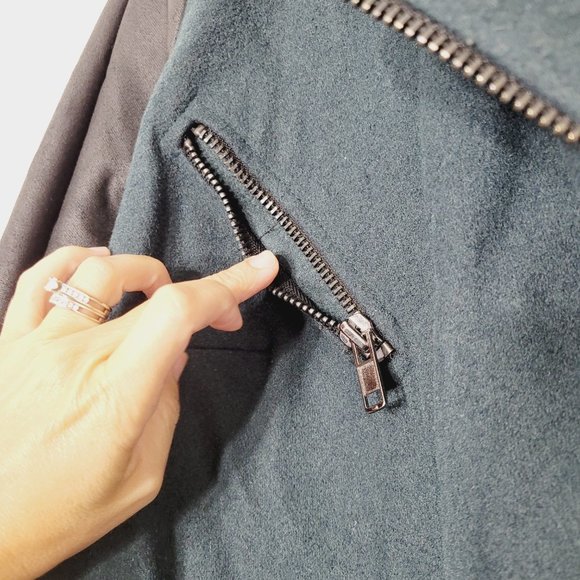 Asos Curve Faux Leather Zip Moto Jacket Wool Blend Coat Black Teal Plus Size 16 - Picture 5 of 13